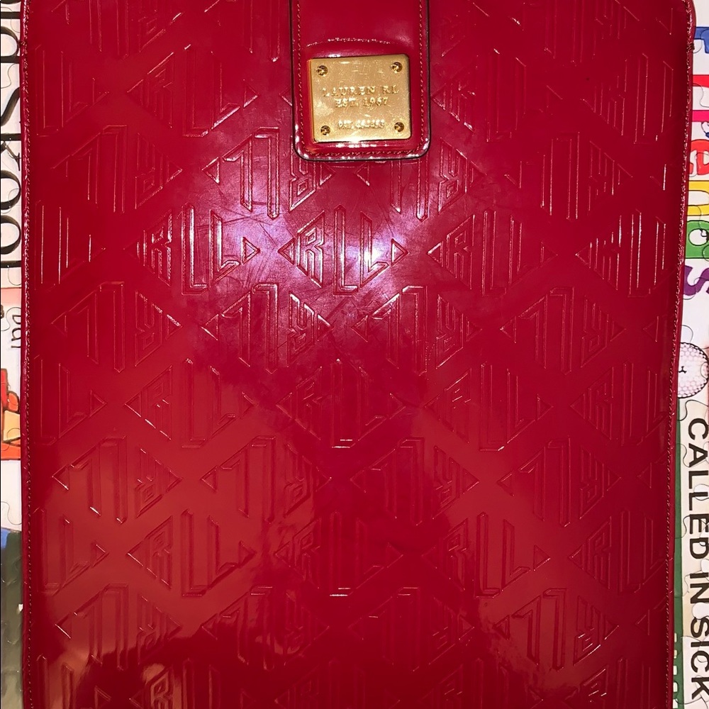 Ralph Lauren Gillespie iPad tablet case with snap Red patent leather $135 MSRP
